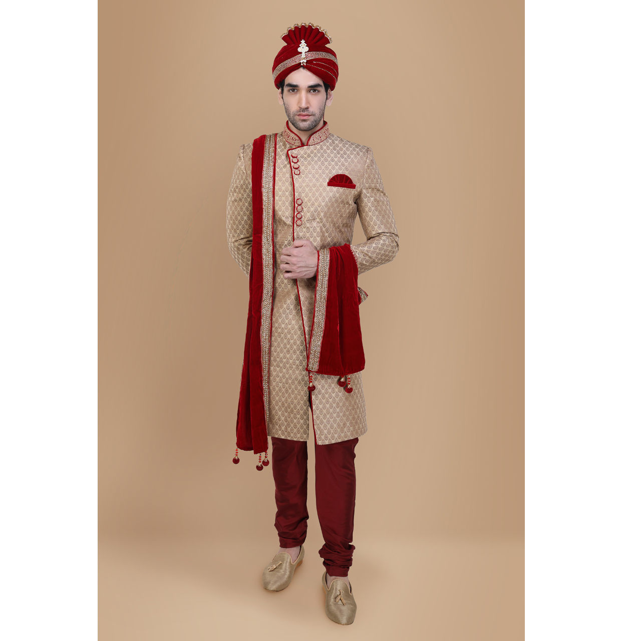 Traditional Beige Sherwani Suit image number 1